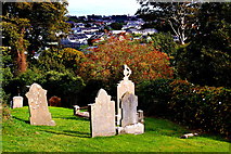 J4844 : Downpatrick - Graveyard near Down Cathedral & distant homes by Joseph Mischyshyn