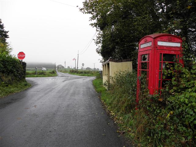 Bus shelter and old telephone box, Drumlegagh
