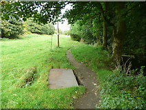 SE0820 : Metal plate over a chamber, Black Brook Footpath by Humphrey Bolton