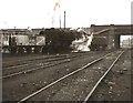 A 9F, 92156, with empty coal wagons, at Warrington (Dallam) locomomotive shed