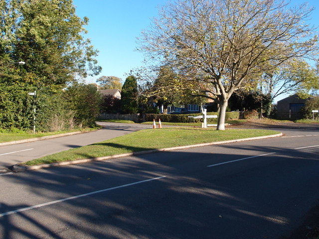 Triangular grass road splitter in Langham