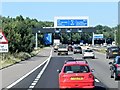 SU4316 : Sign Gantry on M27 Approaching Chilworth Interchange by David Dixon