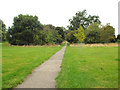 Straight tarmac path west, Priory Park, Warwick