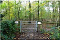 SU4671 : Gate on a path in Snelsmore Common Country Park by Steve Daniels
