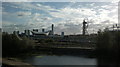 View of the Aquatics Centre and Arcelo-Mittal Orbit sculpture across the River Lea from Westfield Avenue