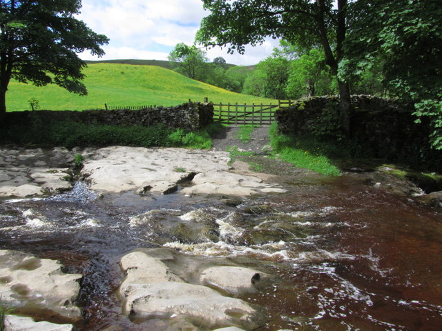 Rough ford over upper reaches of the R Dee above Stone House Bridge, Cowgill