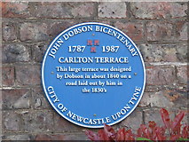 NZ2565 : Blue plaque re John Dobson, Carlton Terrace, Jesmond Road West, NE2 by Mike Quinn