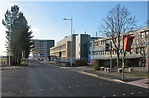 TL4654 : Robinson Way: new road, new lights, new car park by John Sutton