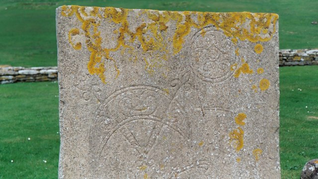 Top of Pictish symbol stone (replica), Brough of Birsay