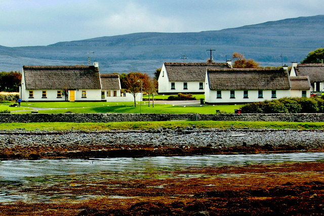 Ballyvaghan Cottages along a bay in front of Moneen Mountain (305)