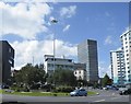 Richard Roberts Auditorium and the Arts Tower, viewed from Brook Hill Roundabout, Sheffield