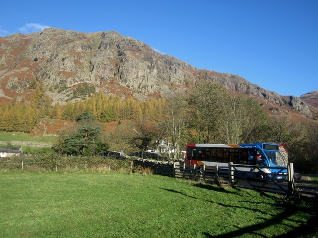 Bus at Old Dungeon Ghyll Hotel road end