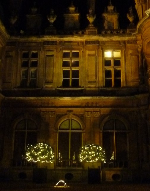 Illuminated shrubs in front of Waddesdon Manor