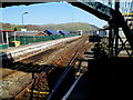 View under the footbridge at Machynlleth railway station