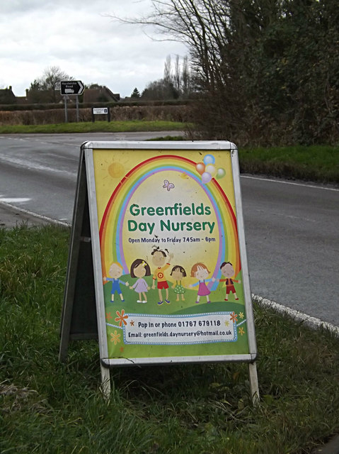 Greenfields Day Nursery sign on Caxton Road