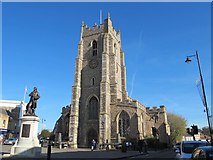 TL8741 : St. Peter's Church and statue of Thomas Gainsborough by Mike Quinn