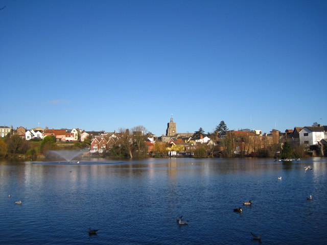 Looking across The Mere towards the church