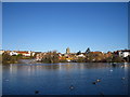 Looking across The Mere towards the church