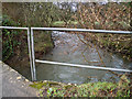 Looking up the River Yeo from a bridge at Orleigh Mills