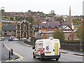 Banbridge Methodist Church and the spire of Seapatrick CoI Church viewed from Downshire Place