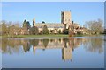 SO8932 : Tewkesbury Abbey and flooded Swilgate by Philip Halling