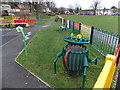 Yellow-eyed litter bin in Risca Play Zone