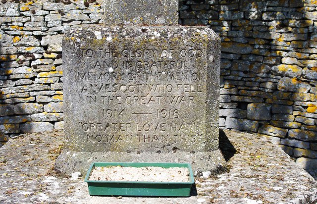 Alvescot War Memorial Cross (2) - inscription, Main Road, Alvescot, Oxon