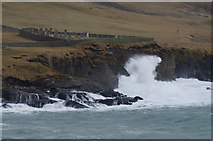HU4438 : Waves hitting the cliffs beside Gulberwick cemetery by Mike Pennington
