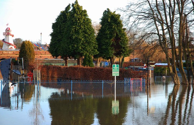 The flooded Riverside Meadows Play Area, Stourport-on-Severn