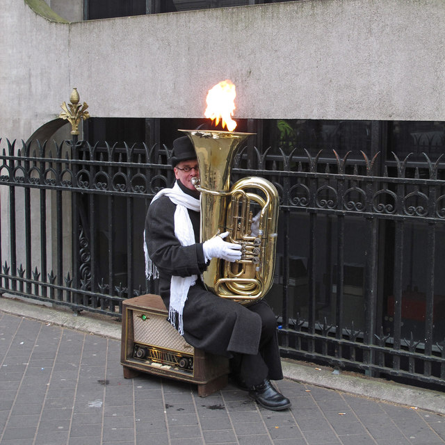 Tuba with flame