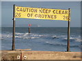 SZ1191 : Boscombe: warning sign on groyne 26 by Chris Downer
