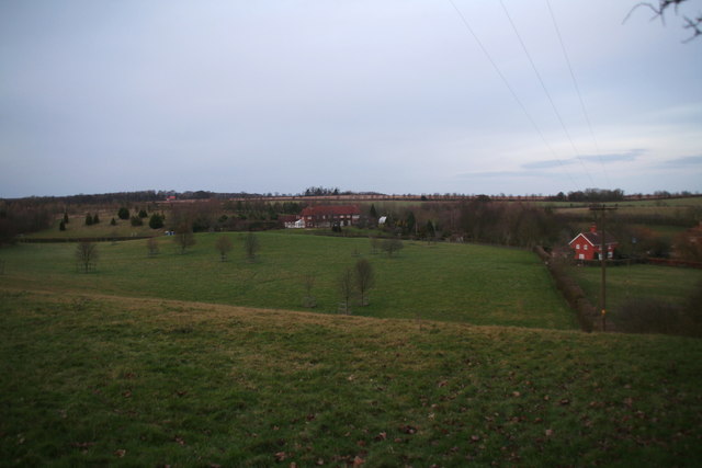 Across the fields, with Valley Farm on the right