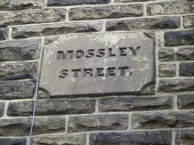 Mossley Street, Colne - old stone street sign