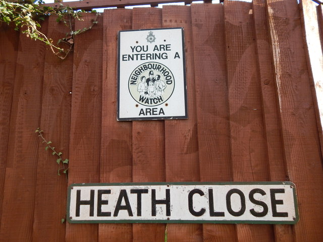 Heath Close, Polstead Heath sign on building