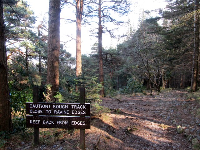 Warning sign at the top of the lower section of the Donard Trail