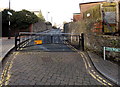 Black gates across Cefn Road, Blackwood