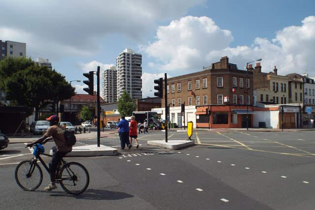 Crossing Camberwell Road at its junction with Wyndham Road, Camberwell