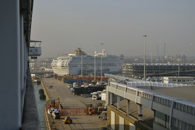 P&O's Oceana docked at the Ocean Cruise Terminal, viewed from P&O's Oriana docked at the QEII Cruise Terminal, Southampton - 1