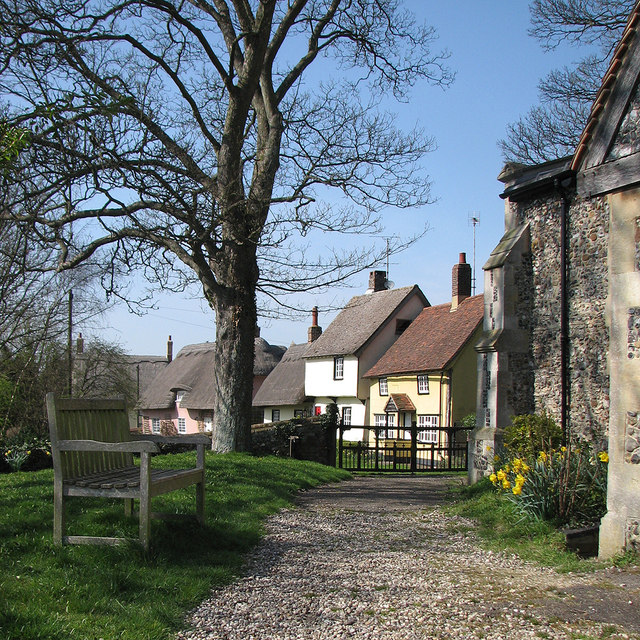 Wendens Ambo: churchyard and Church Path in spring