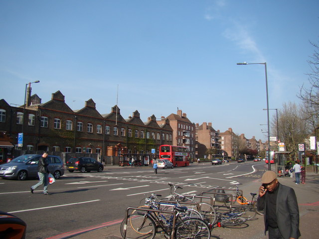 View along Seven Sisters Road from outside Manor House tube station