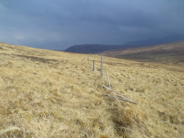 Fence line on Creag Loisgte near Strathmulzie, Scottish Highlands