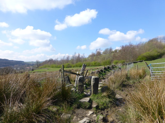 Ancient squeeze stile on path down from Pobgreen