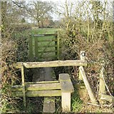 SP1972 : A ditch crossing guarded by a gate and a high stile south of Valley Farm by Robin Stott