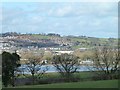 Welshpool seen across the flooded Severn from Leighton churchyard