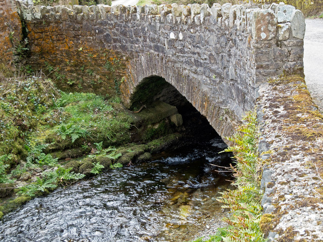 The upstream side of Challacombe Bridge on the river Bray