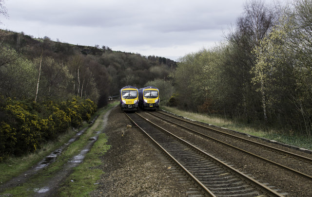 Two class 185's crossing at Slaithwaite