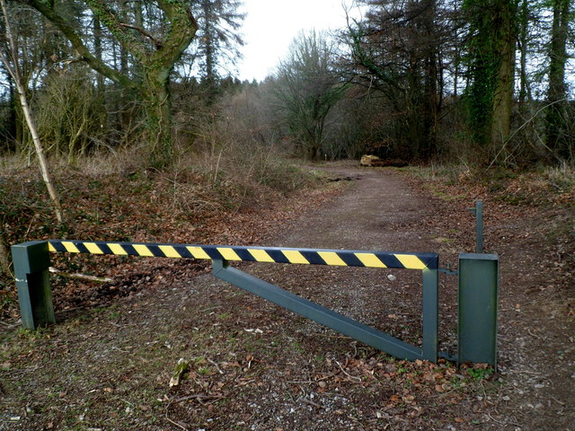 Usk Road barrier across a forest track into Wentwood