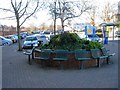 Circular planter surrounded by seats, by Queen Street, Redditch