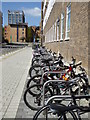 Bicycle stand alongside the Refectory at Swansea University