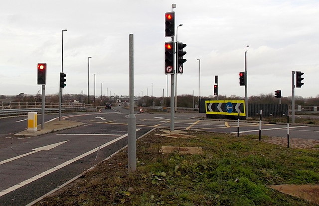 Multitude of traffic lights at M5... © Jaggery cc-by-sa/2.0 :: Geograph ...